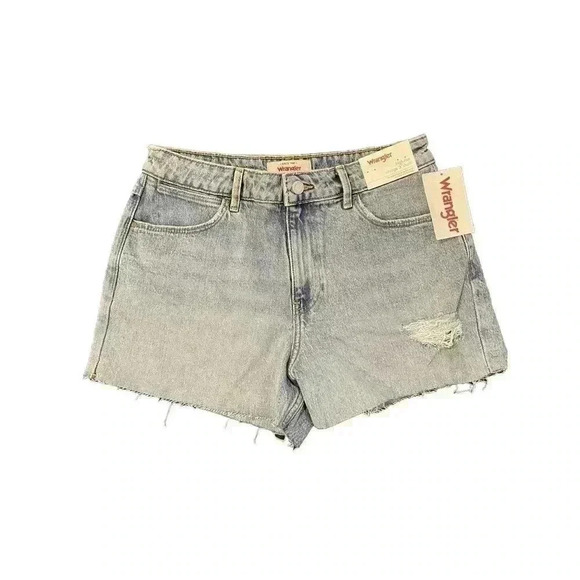 Wrangler Jean Shorts Womens 6 28 High Rise Vintage 3” Light Wash Cut Off Distres - Picture 1 of 7